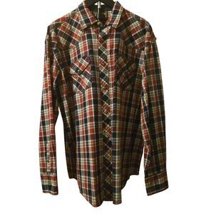 NWT Cowboy Up Plaid Shirt L Red Plaid Pearl Snap Westrrn Rodeo Rockabilly